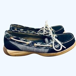 Sperry Topsiders boat shoes in blue and white plaid Size 6.5